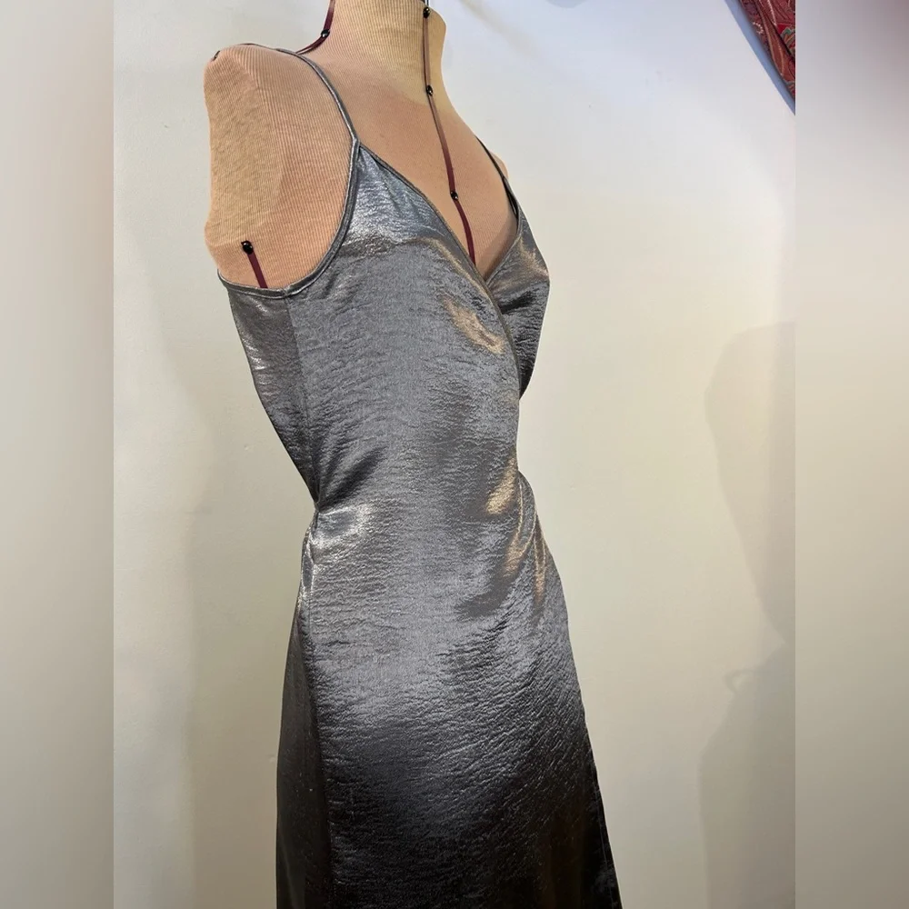 Leith Silver Metallic Wrap Cocktail Dress Size XS - Picture 5 of 16